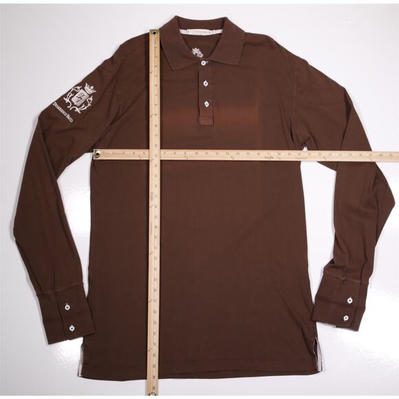 Domenico Vacca Brown Long Sleeve Polo Shirt Huge Logo Men's XXL - Picture 2 of 7